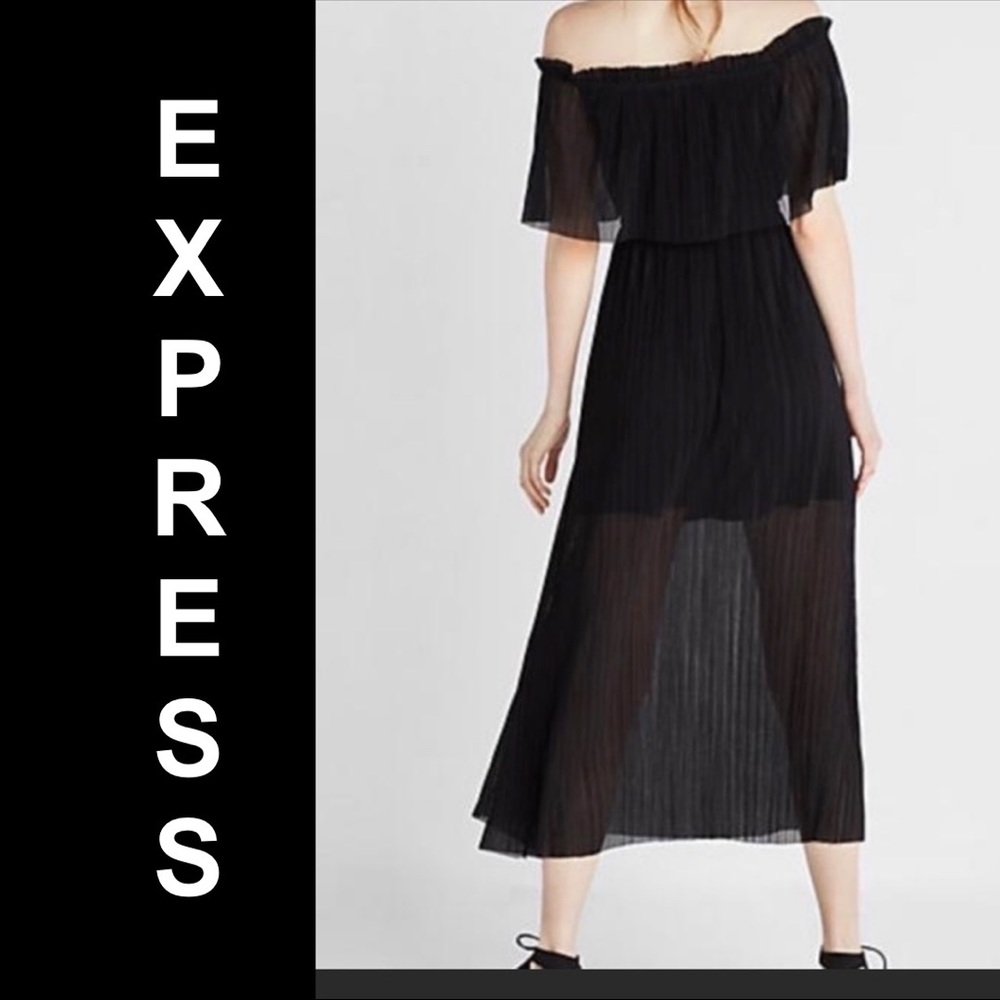 NWT EXPRESS Black Pleated Off-Shoulder Dress